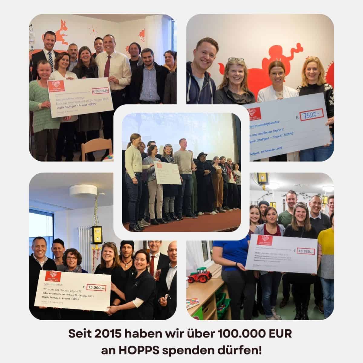 Collage der Spendenübergaben an HOPPS seit 2015